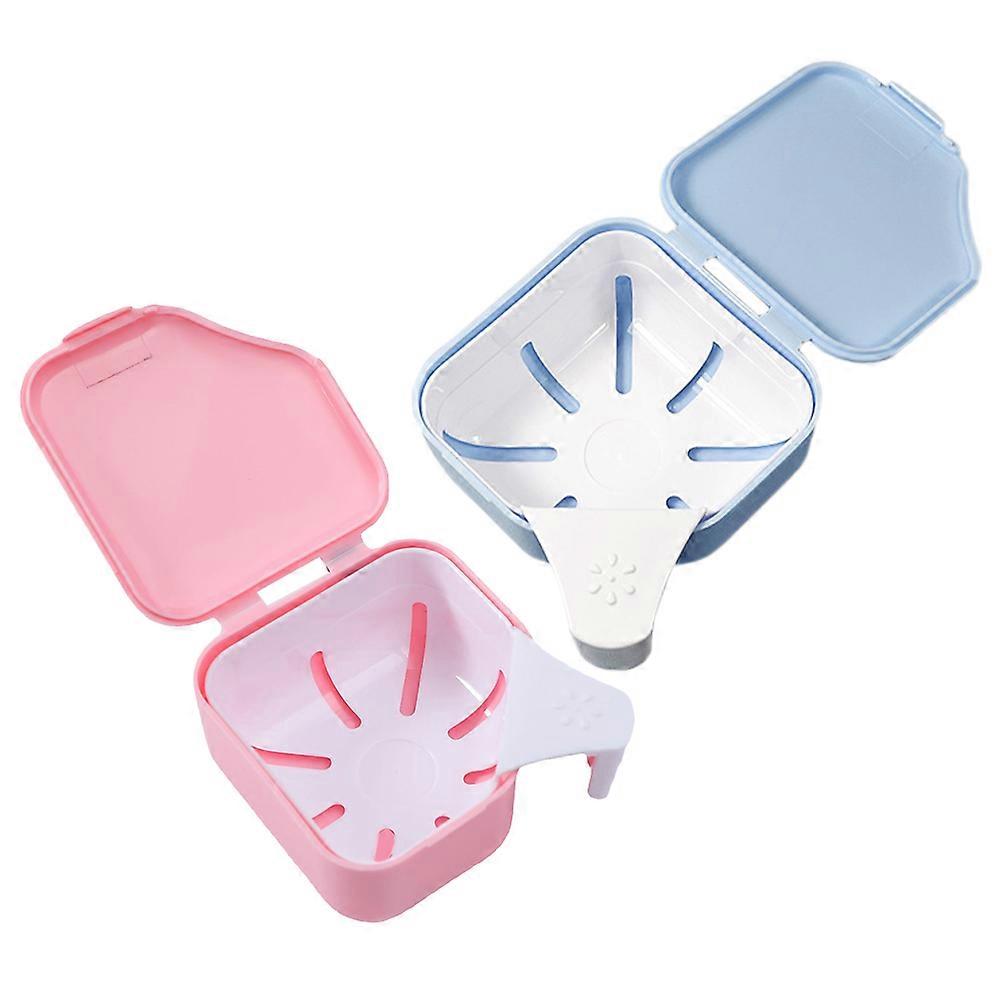 Denture Bath Case Denture Cleaning Box Dentures Retainers Mouthguards Plastic Assorted Color for Denture Soaking 2Pcs