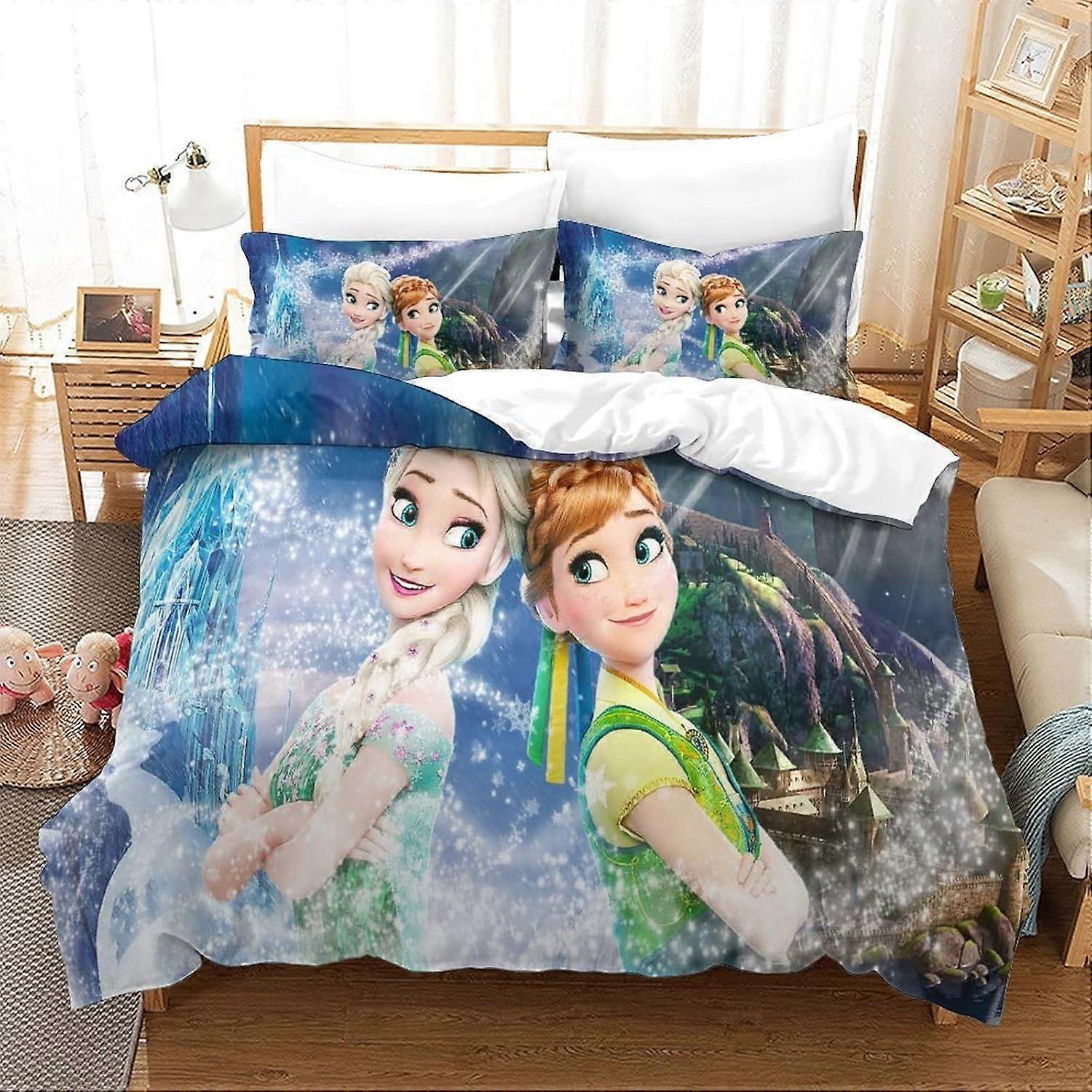 PIN1399 Double Bed Duvet Cover Set Frozen Printed Duvet Covers Double Size Bedding Sets With Zipper Closure Extra Soft Microfiber Easy Care Hypoallerg