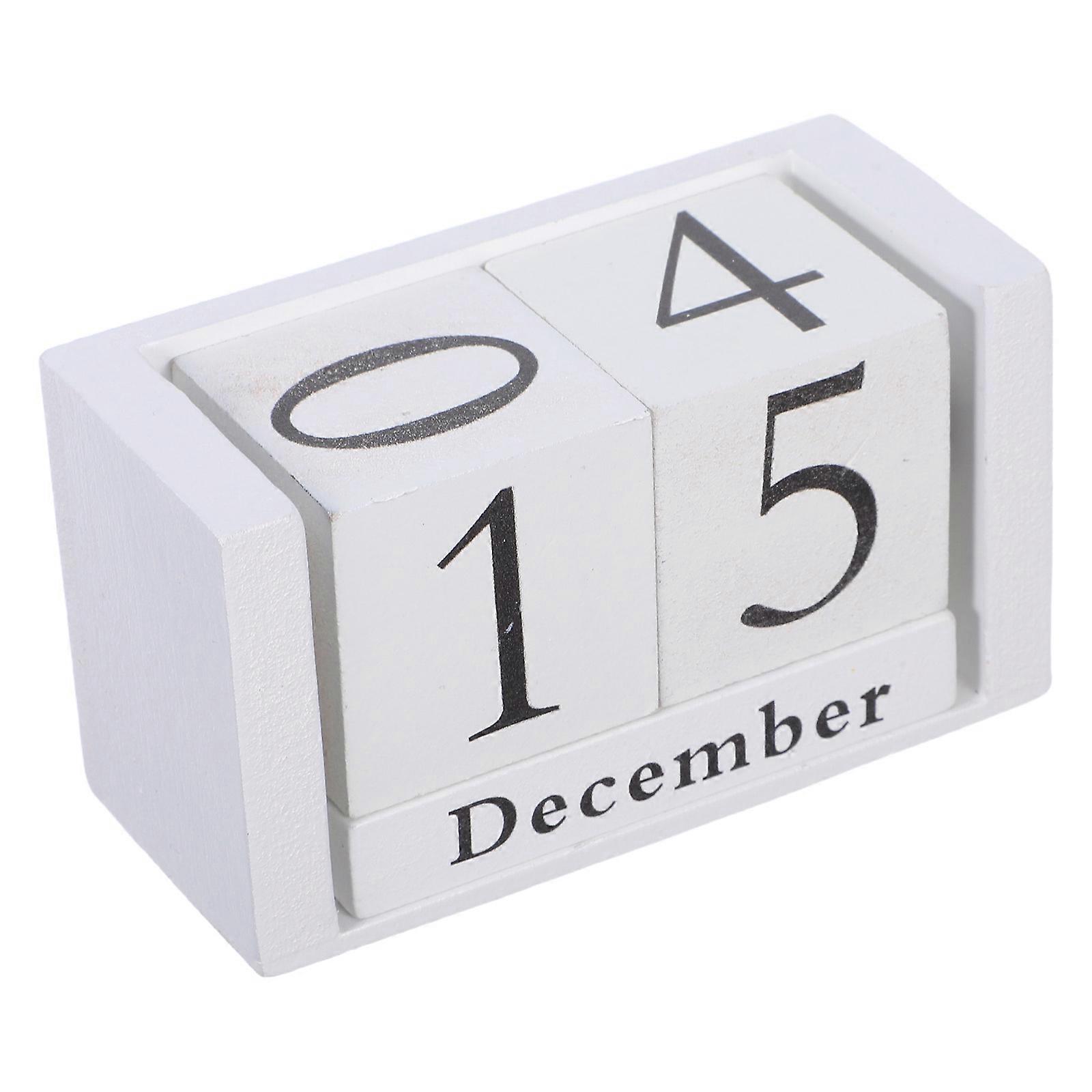 Wood Block Perpetual Calendar for Daily Use on Desk 2Pcs White Material