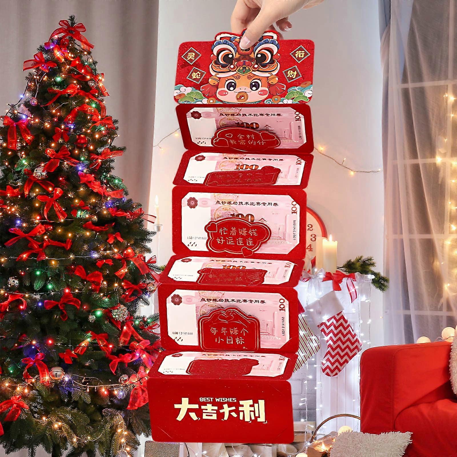 UNLLLL 2025 Chinese New Year of The Snake Folding Red Packet 6-Card, Cute Cartoon Red Envelopes with Gold Foil Snake, Lucky Money Gift