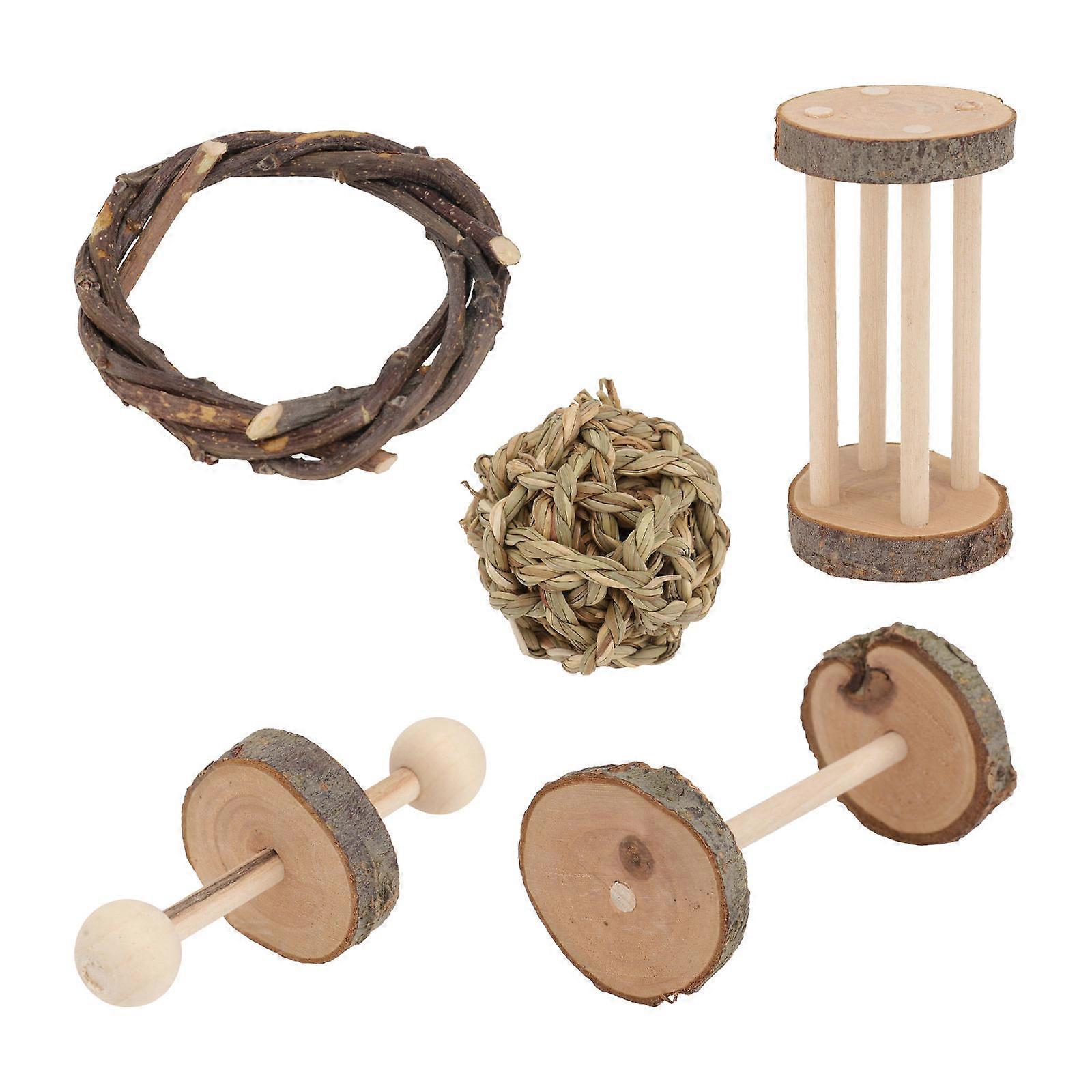 Wooden Pet Molar Toy Hamster Chewing Plaything for Biting 3Sets Light Brown