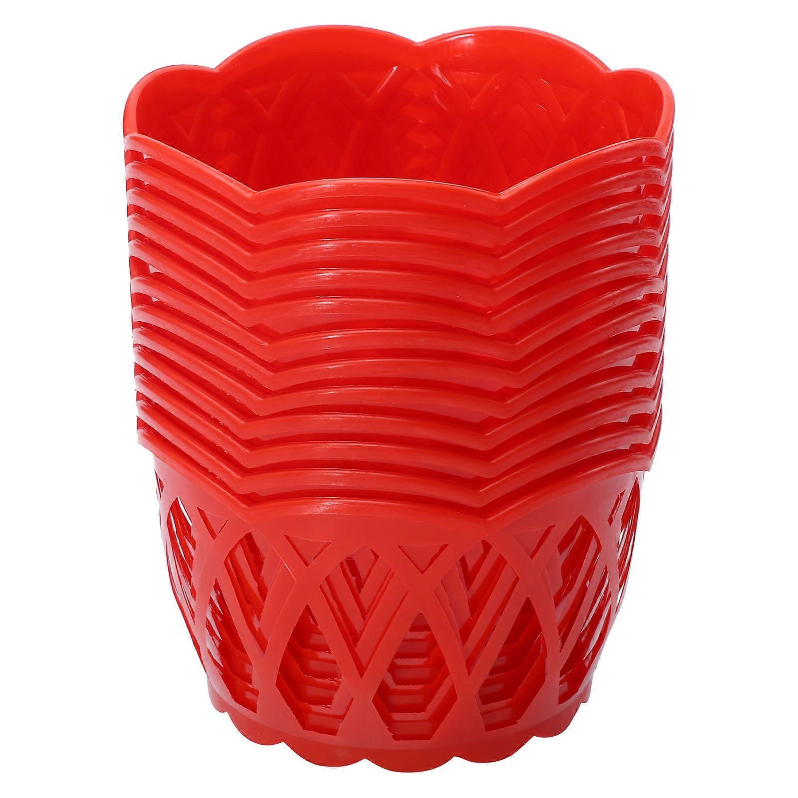 Plastic Fruit Storage Basket For Supermarket 12Pcs Hollow-Out Design Red Color Multi-Functional Egg Packing Organizer 15X15Cm Size