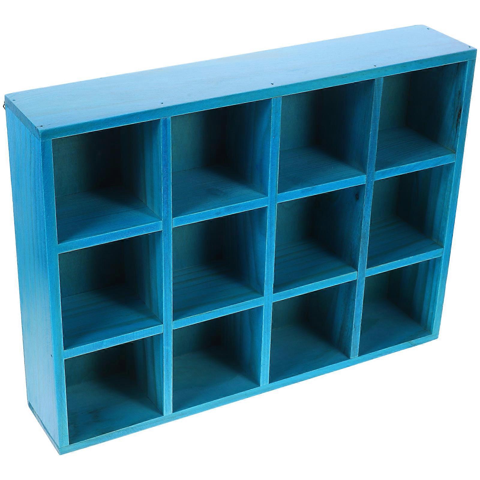 2Pcs Blue Wooden Wall Holder for Holding Stuff Compartment Display Rack