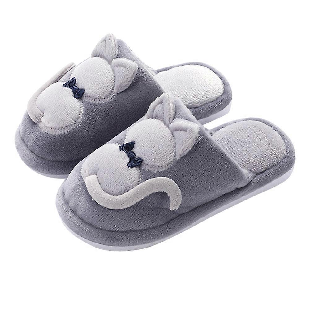 Cotton Slippers for Boys Cat Shape 3Pairs Warm Plush Slippers Grey