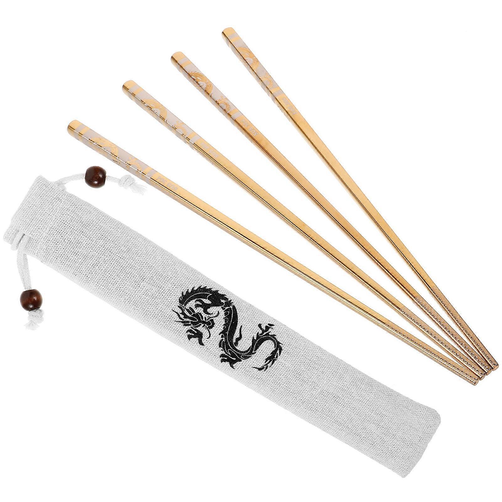 Heat-resistant Chopsticks 4 Cloth Bags Long And Slender Style Ideal For Family Use With Non-slip Surface