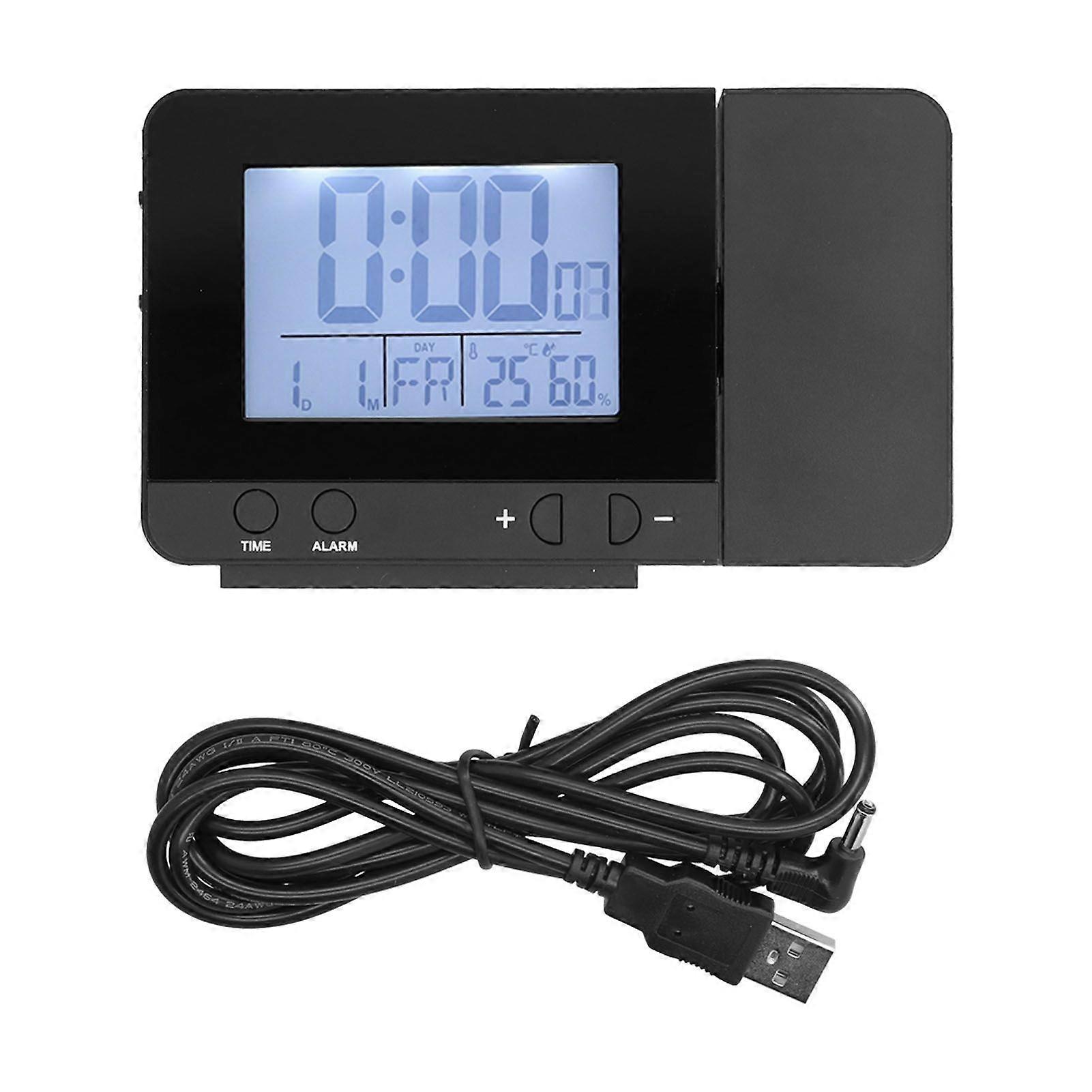 180 Rotation Projection Alarm Clock USB Powered LED Digital Clock with Temperature Humidity TestBlack