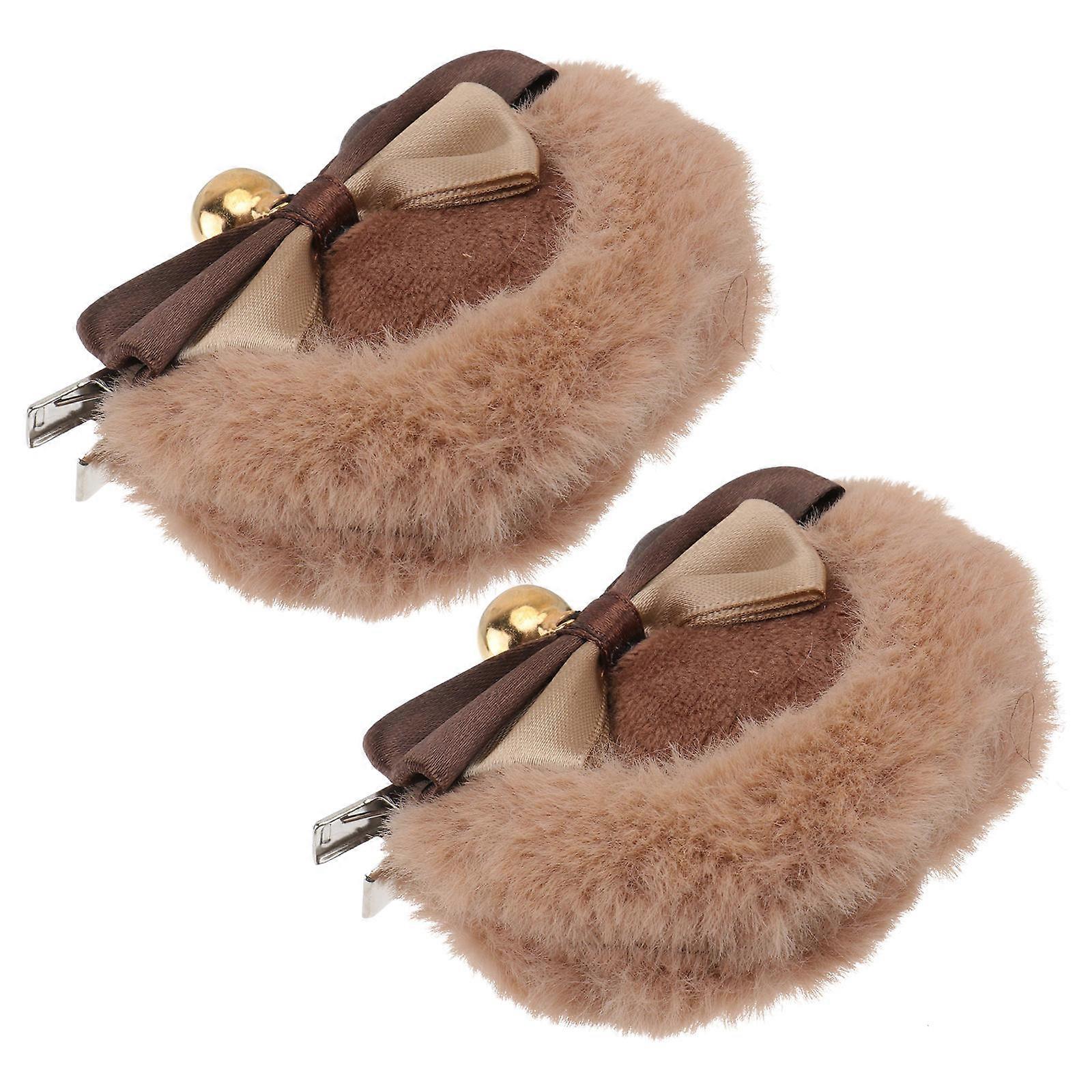 Grampo de cabelo de pelúcia com orelha de urso com laço duplo para decoração 2 pares