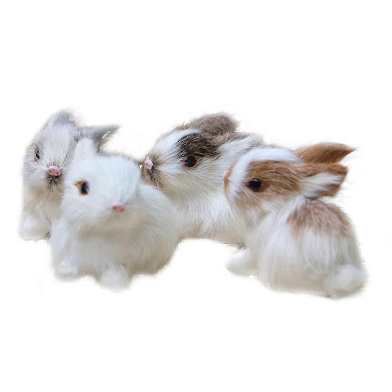 4-Piece Animal Simulation Mini Reality Plush Rabbit, Mini Model, Home Decoration, Real Easter Rabbit, Plush Animal Photography Accessories, Spring Col