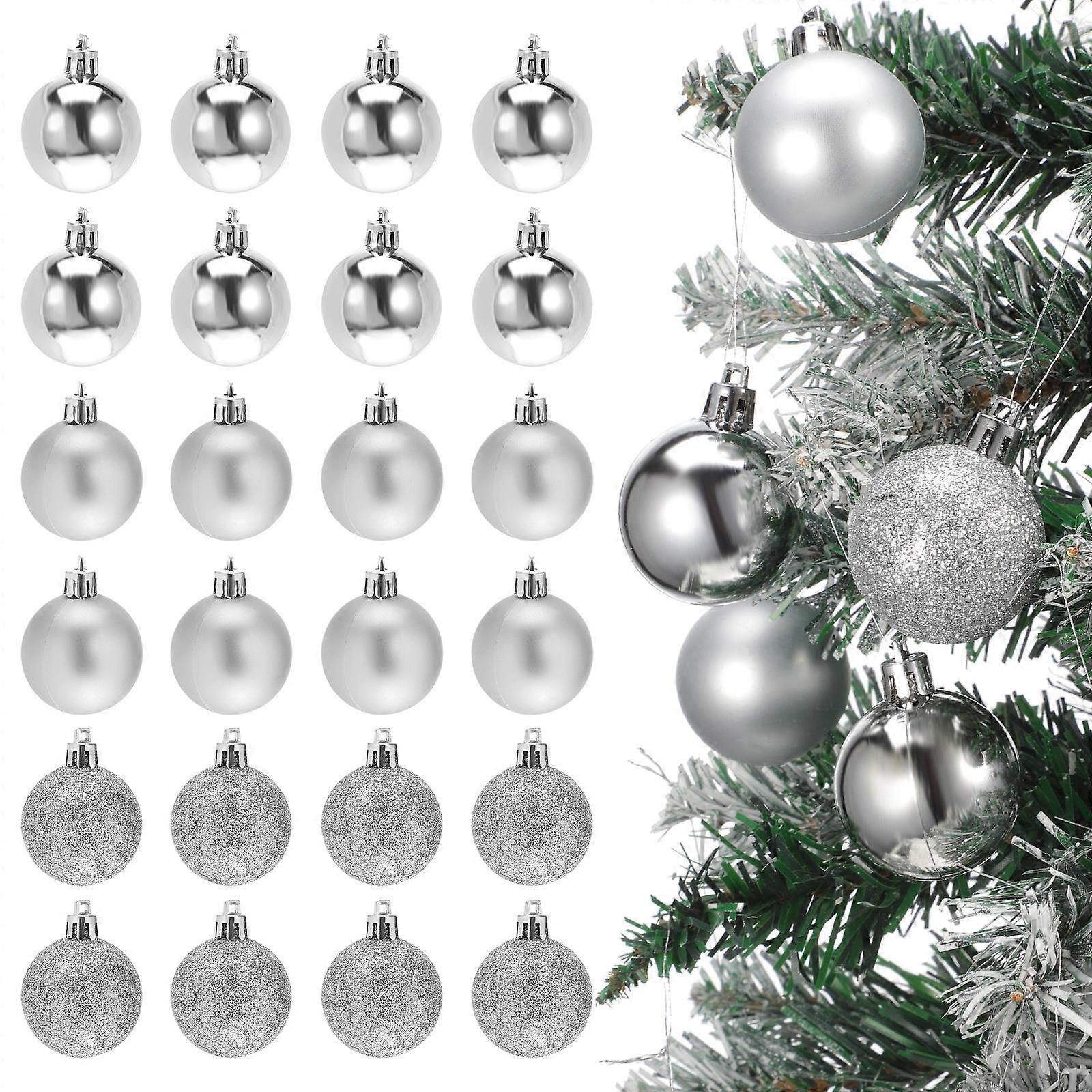 Silver Christmas Balls Ornaments for Tree Decoration 24Pcs Set
