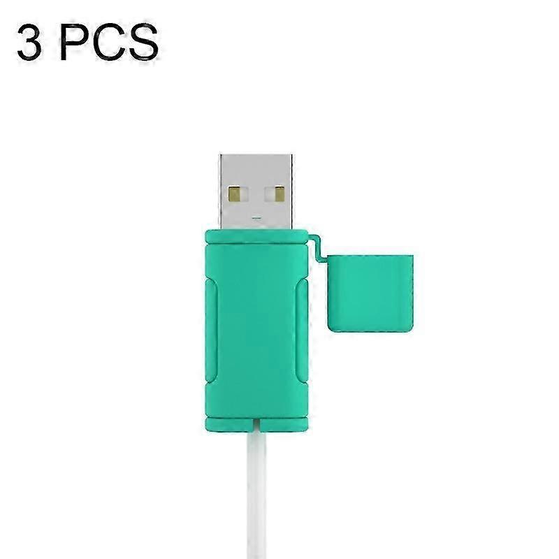 3 PCSソフトウォッシャブルデータケーブルシリコンケースApple用、仕様:USB(ミントグリーン)