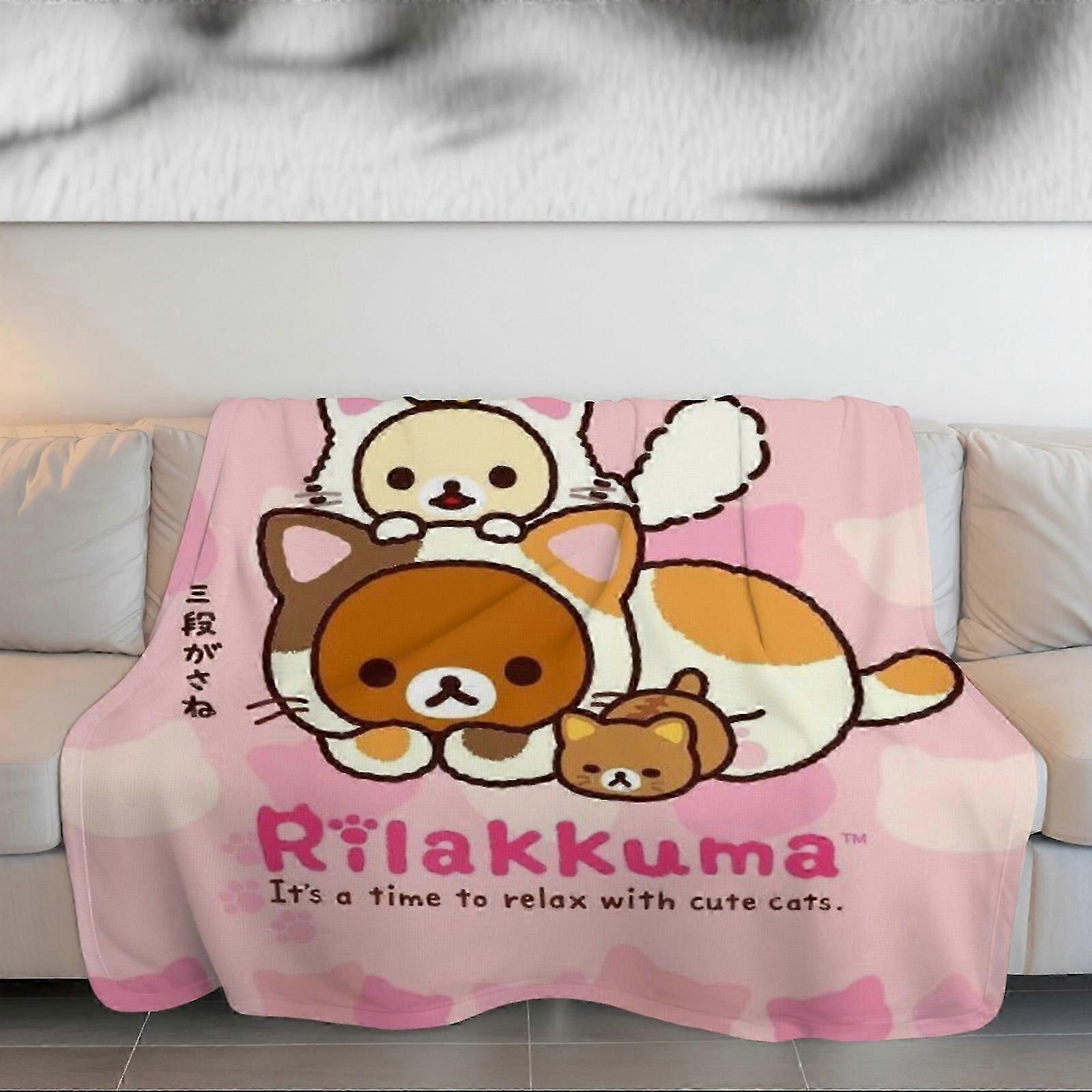 Cobertor Rilakkuma Cobertor de veludo estampado dupla face espesso, confortável e macio para sofá, cobertor de inverno grosso para quartogugeu474