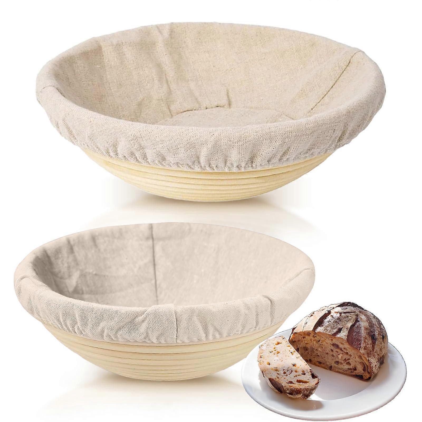 Round Bread Proofing Baskets Set Of 2 7 Inch And 9 Inch Banneton Molds With Liners Indonesian Rattan For Sourdough