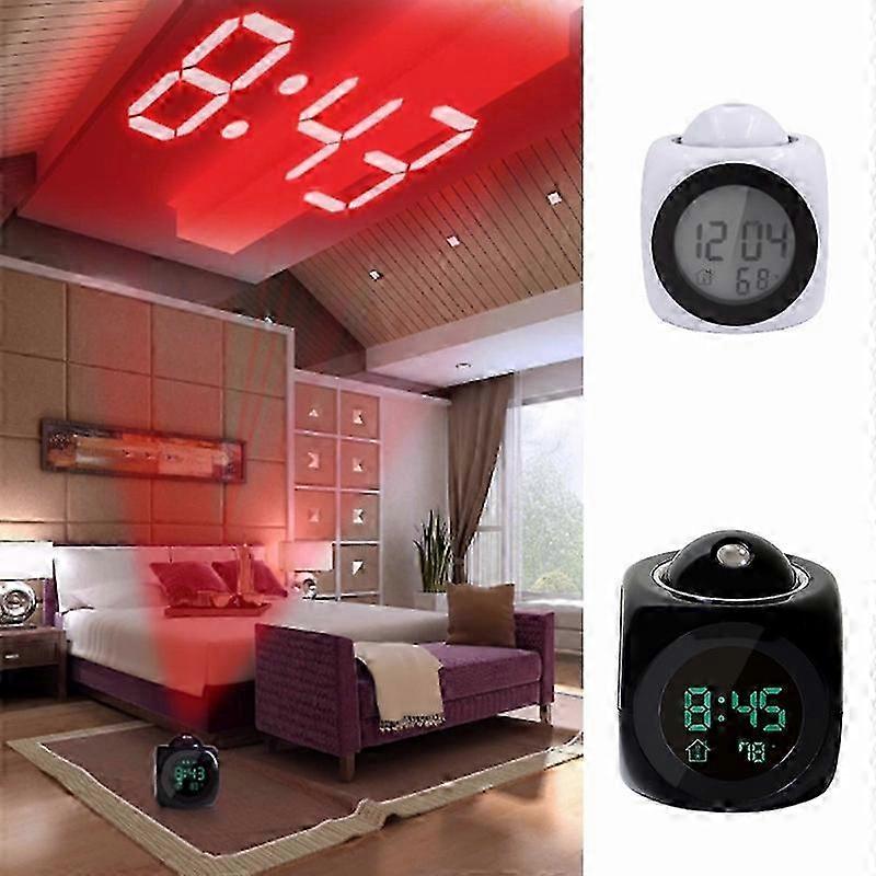 25-26 Multi-function LED Projection Alarm Clock Voice Talking Clock Black + USB cable