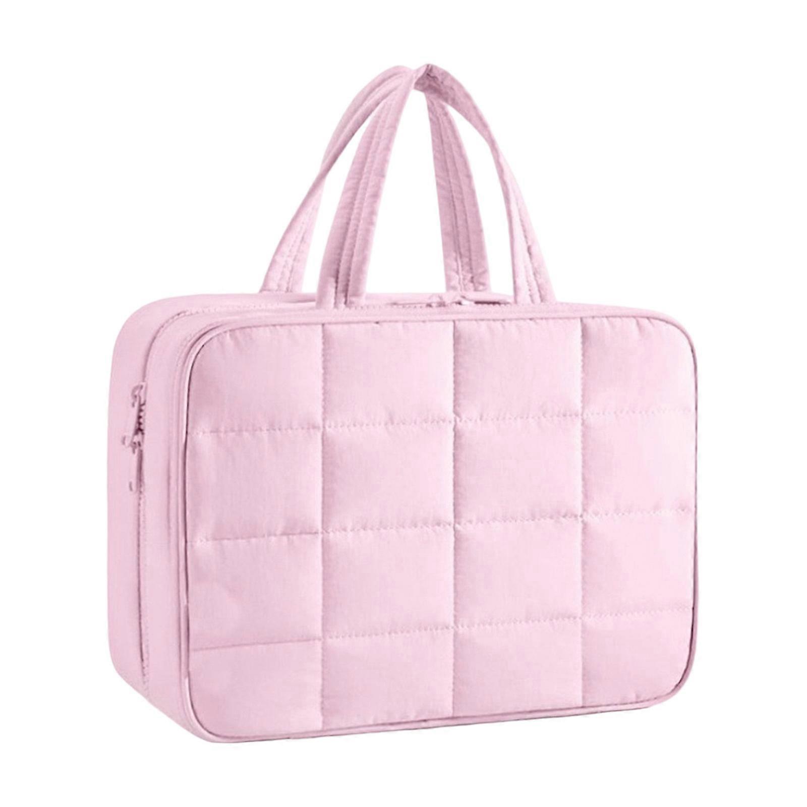 Compact Hanging Toiletry Bag for Backpackers Quick Dry Polyester Makeup Bag Cosmetic Pouch Multi Compartment  Pink