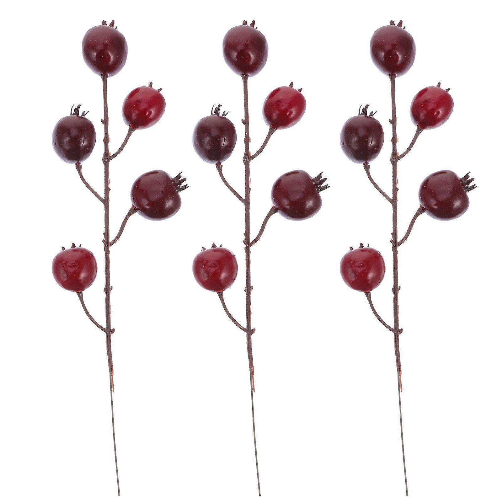 3pcs Christmas Artificial Pomegranate Flower Berry Branches Berries (Dark Red)