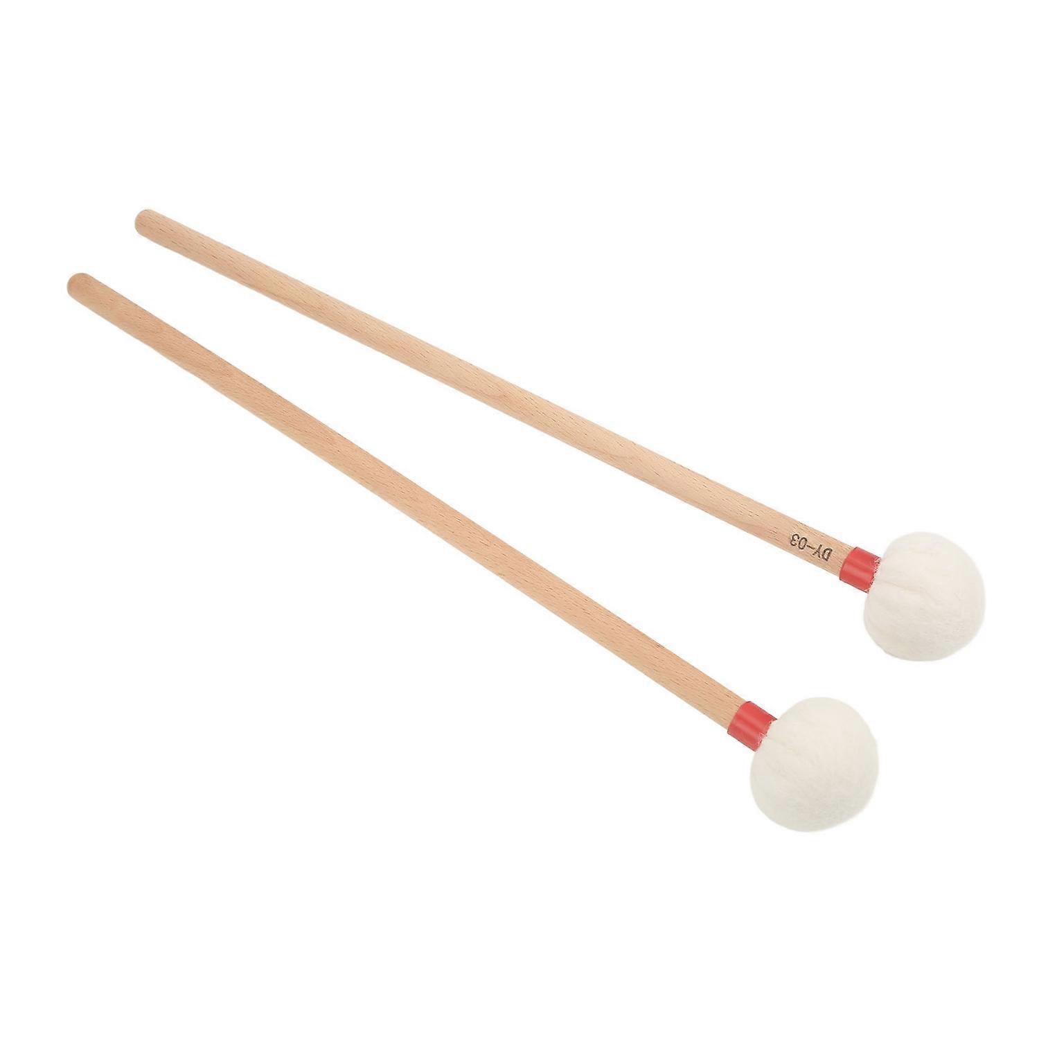 2Pcs Drum Mallet Felt Head Wooden Handle Non Slip Instrument Accessory Set Kit for PlayingRed