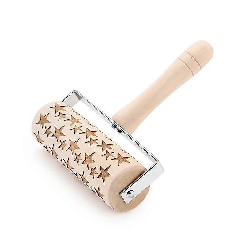 Christmas Engraved Carved Beech Rolling Pin Xmas Tree Snowflake Reindeer Stars Pattern Rolling Pin