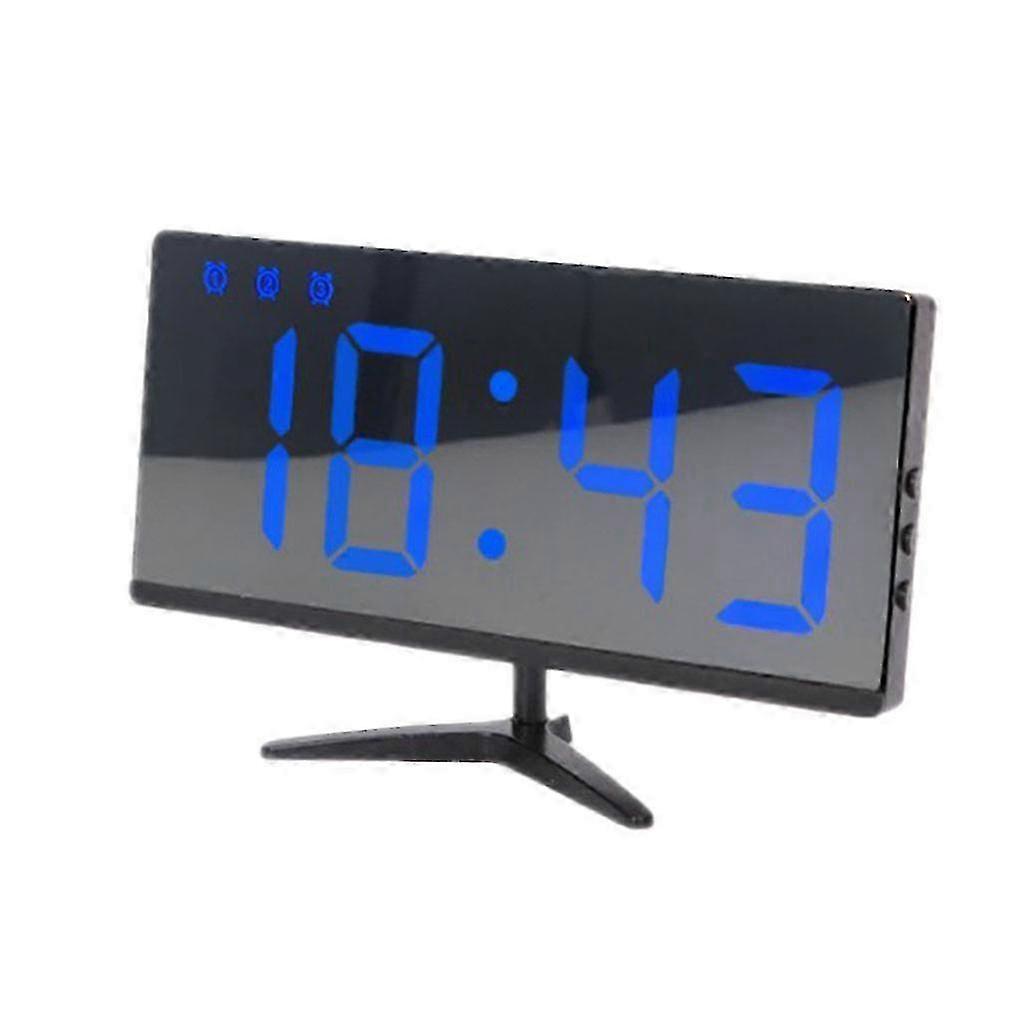 USB Electronic Alarm Clock multi-function Mirror Clock Black_Blue Light