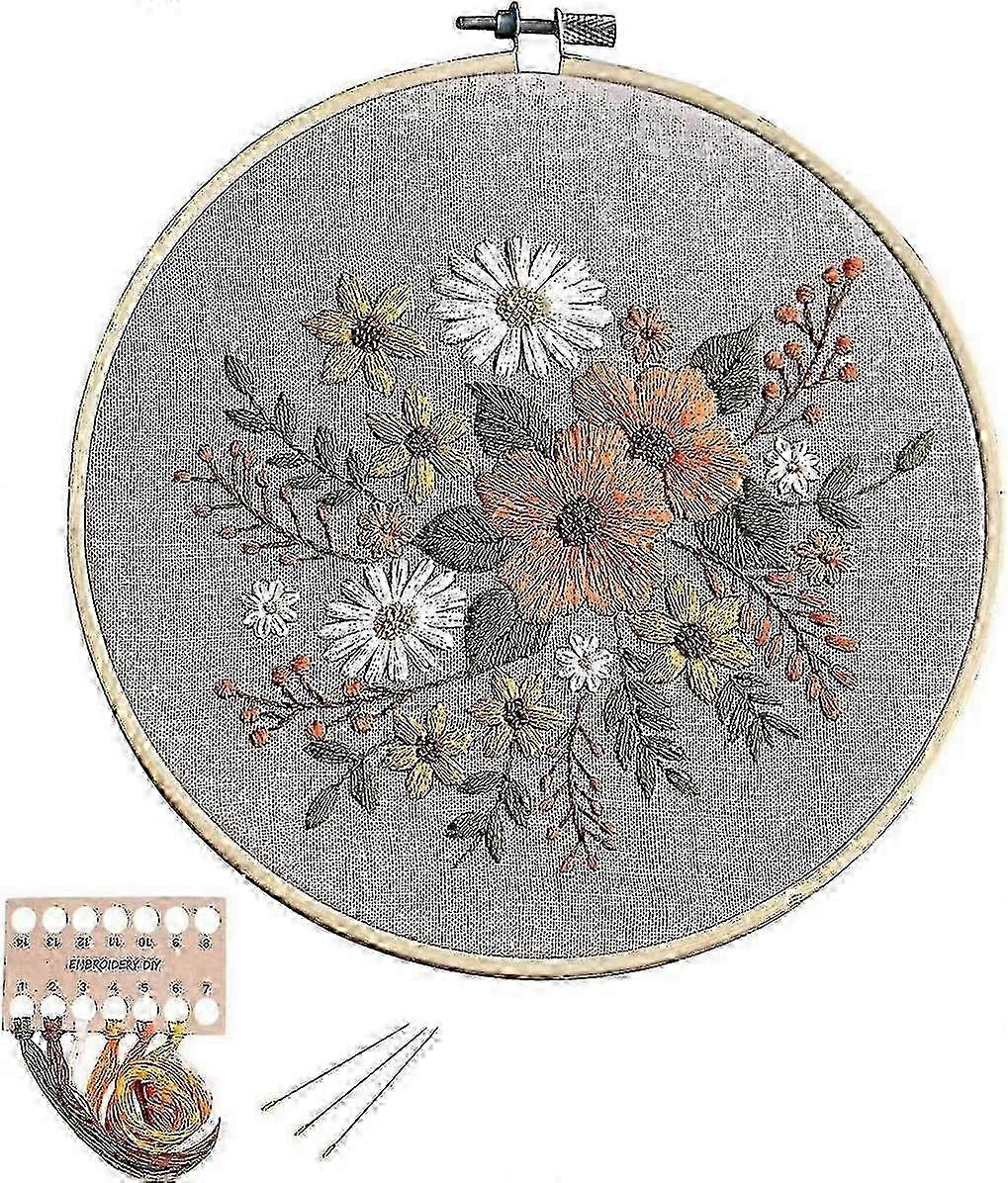 For Full Range of Embroidery Starter Kit with Pattern DIY Beginner Starter Stitch Kit Including Stamped Cloth with Pattern, Bamboo Embroider