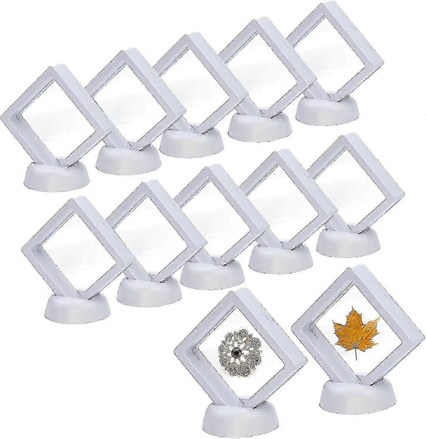12 pieces 3D floors with silicone membrane, transparent coin frame floating showcases(white)