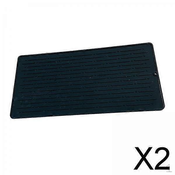 3xSilicone Drying Mat Sink Rectangle Tableware Table Placemat Flexible Black , Black, 2 Pcs