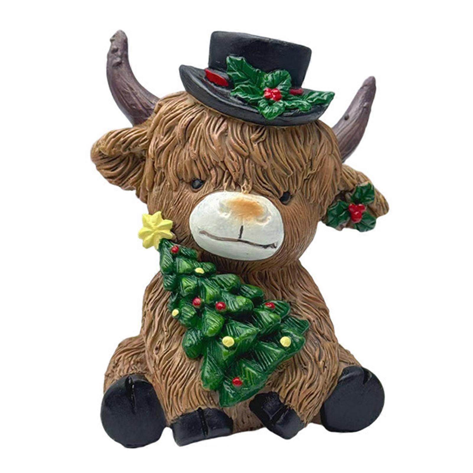 Cute Highland-Cow Statue Coffee Table Decor Rustic Holiday Decor Xmas Present