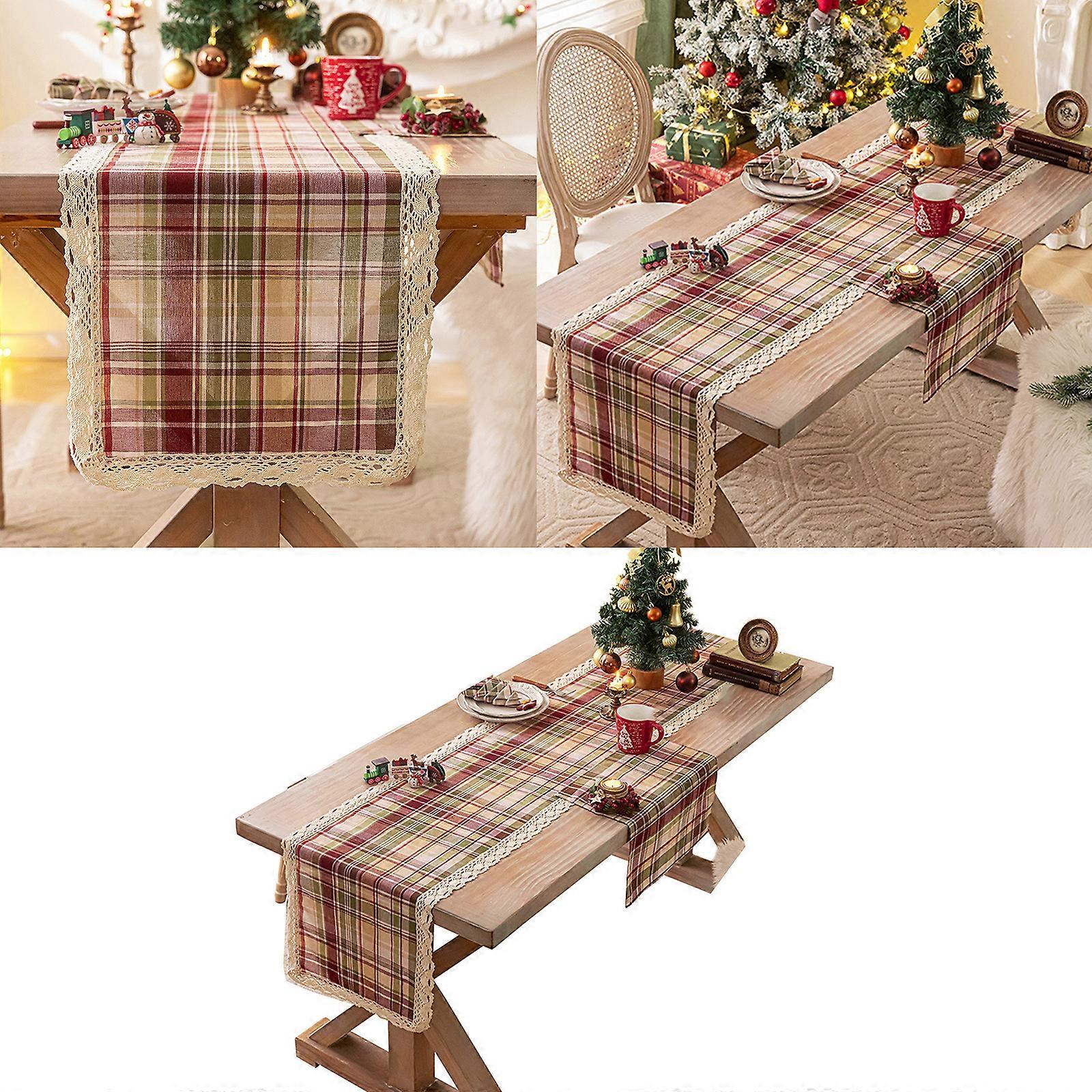 Christmas Lace Table Runner Decorative Polyester Fabric Fade Resistant Easy Maintenance Dining Table Accent  33x228cm