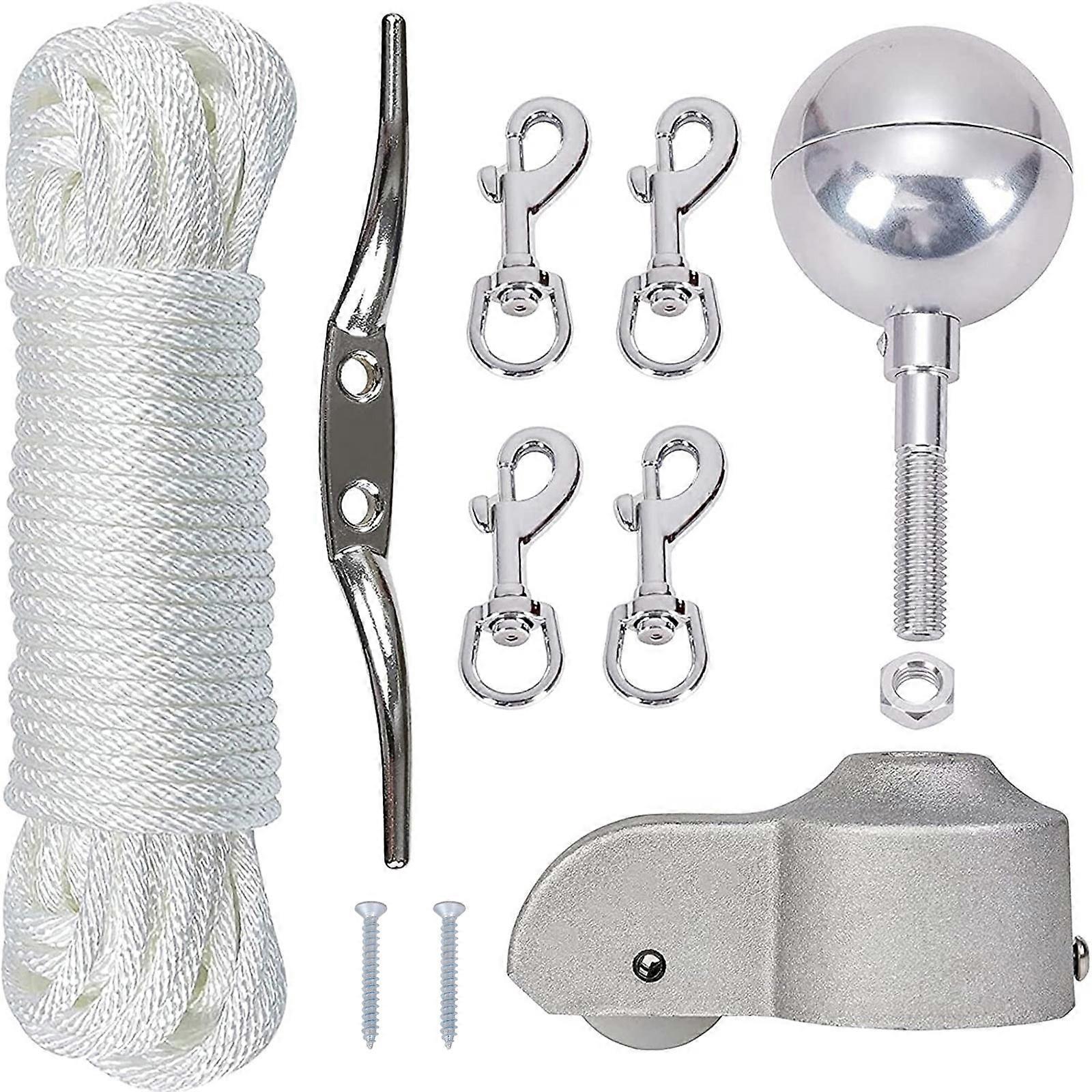 Rustproof Flagpole Hardware Package 3Inch Gold Ball 2Inch Truck Nylon Pulley 3 Embedded Screws For Secure Installation  White