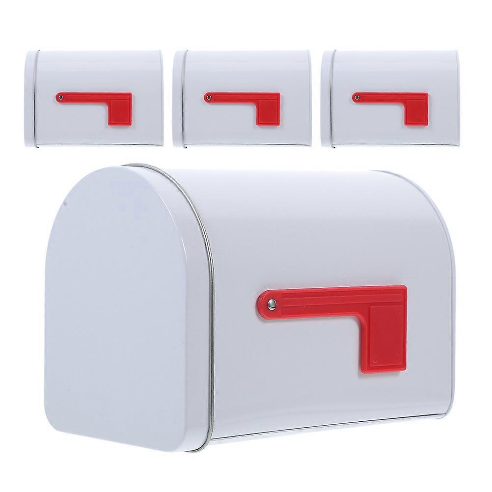 White Tinplate Mailbox Storage Box for Snacks with 4Pcs Container