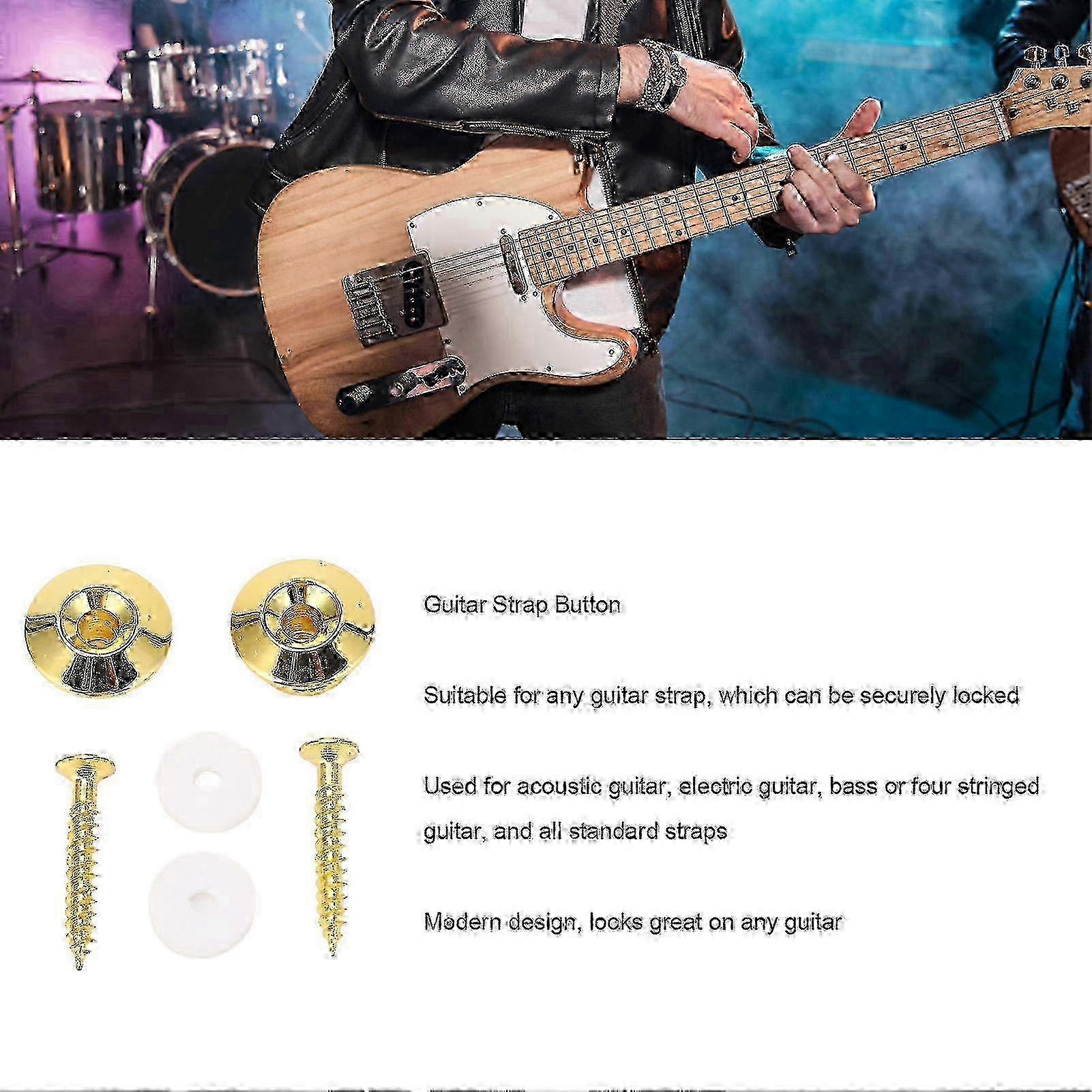 Secure Locking Gold Guitar Strap Buttons - 2 Pcs Metal End Pins Universal Fit