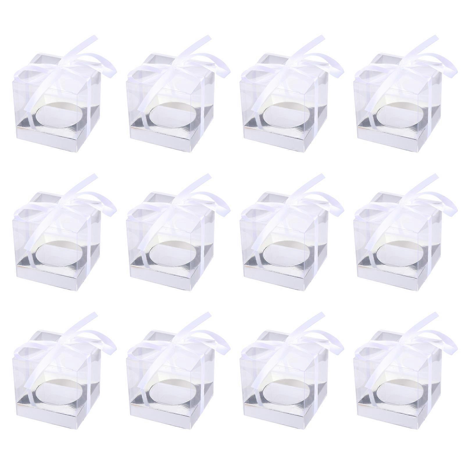 12pcs Transparent Cake Boxes PVC Cake Packaging Boxes Organizers with Ribbon