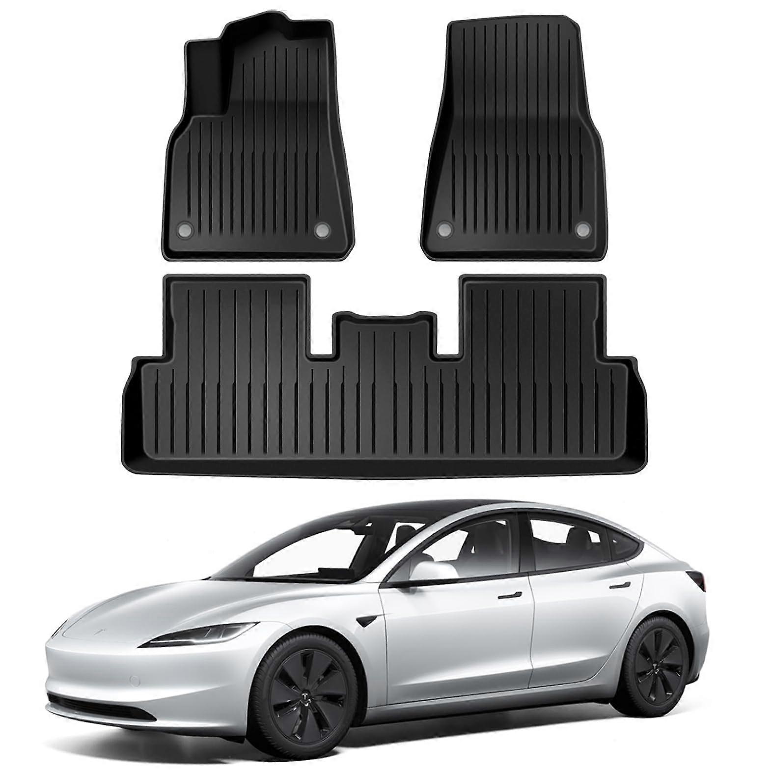Model 3 Floor Mats Custom Fit All Weather Liners for 2024 2025 Front and Rear Rows