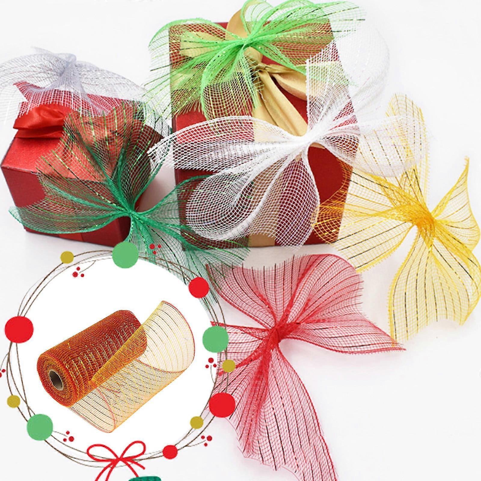 Miayilima Poly Mesh Ribbon With Metallic Foil Each Roll For Wreaths Swags Bows Wrapping And Decorating