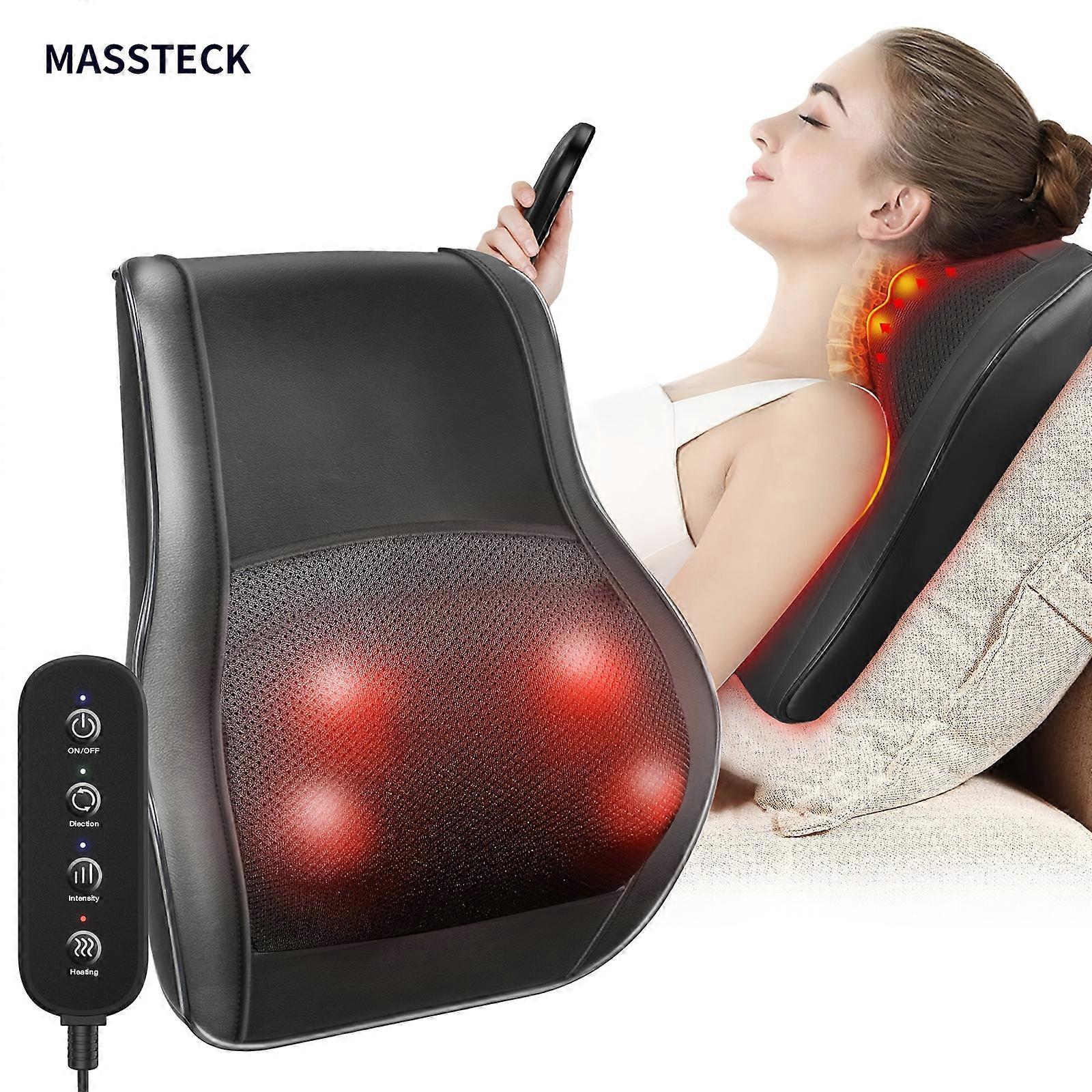 Back massager with heating function, designed for deep tissue relief of neck offers 3 massage modes and 2 heat settings