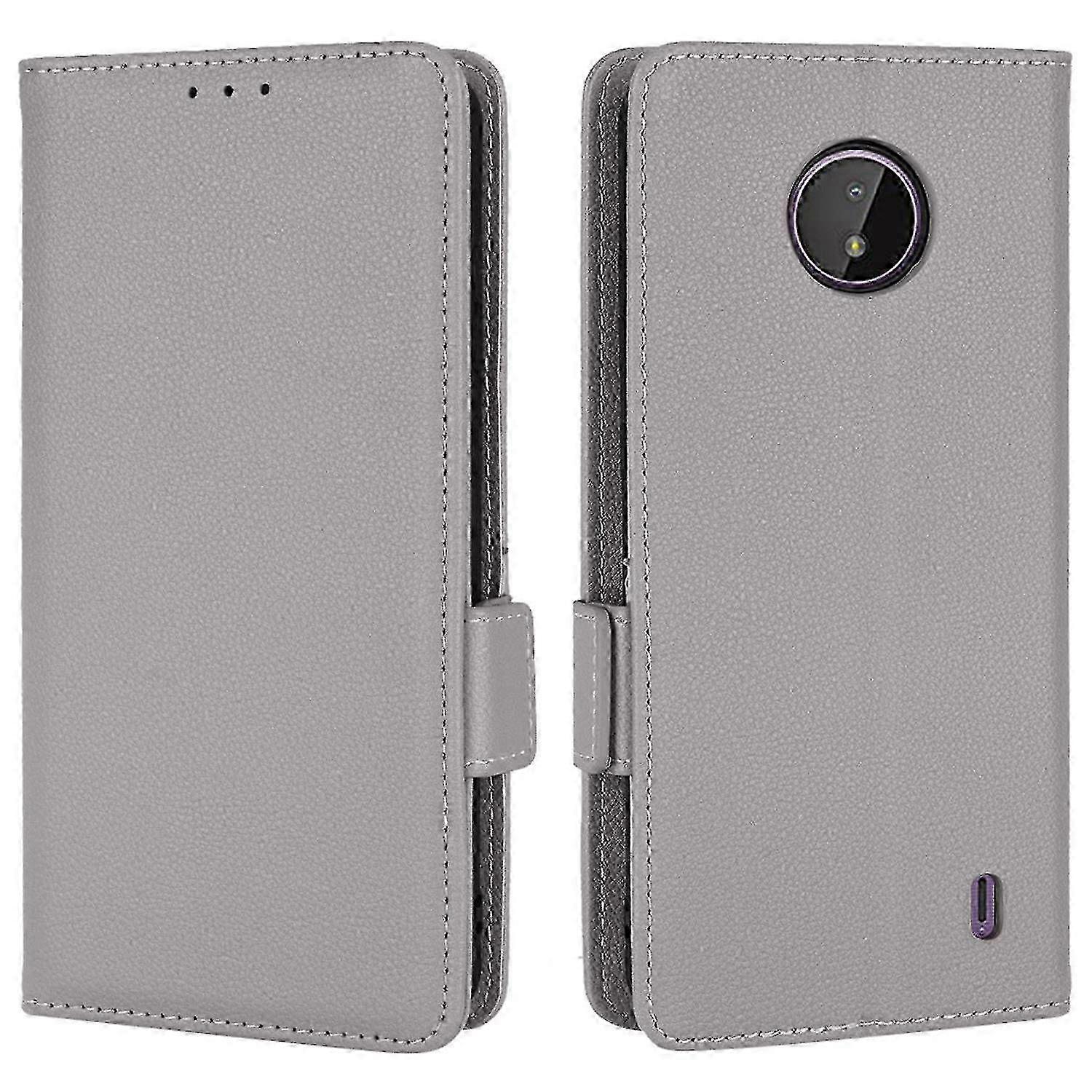 For Nokia C10/C20 - PU Leather Wallet Case with Magnetic Clasp & Stand (Litchi Texture)