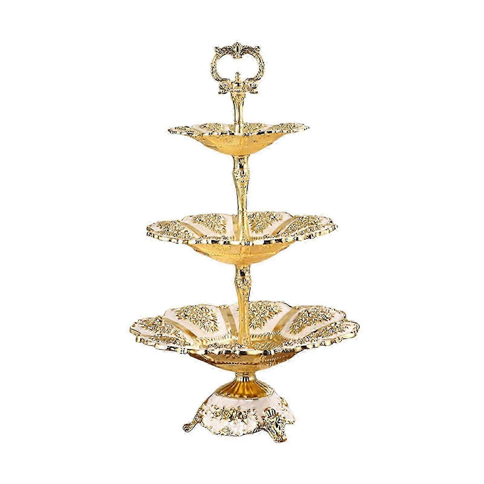 w Dessert Plates Serving Dishes Server Buffet Serving Tray for Kitchen Wedding 3 Layer Gold