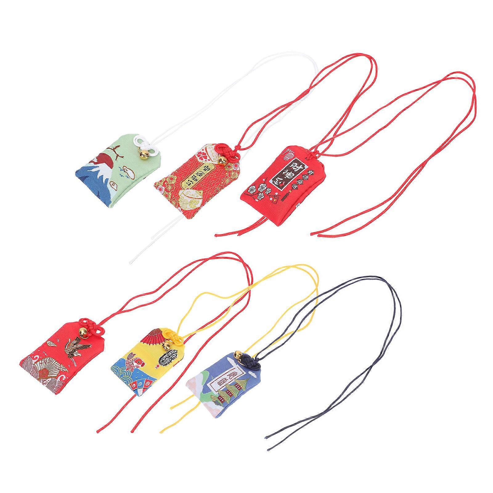 Japanese Style Blessing Bag Pendant Wish Blessing Rectangular Shape Plastic Material Wall Hanging 6Pcs