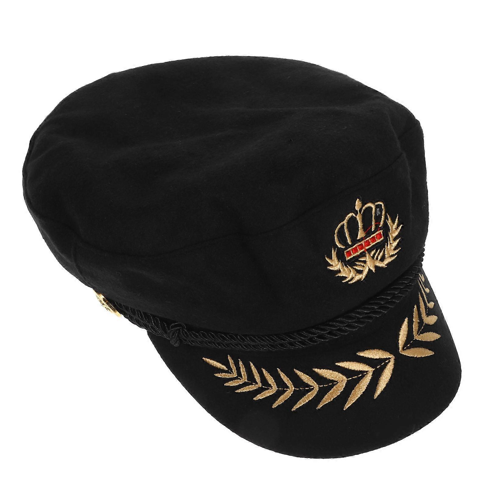 Sailor Hat for Captain Cosplay with Embroidered Design Black Style