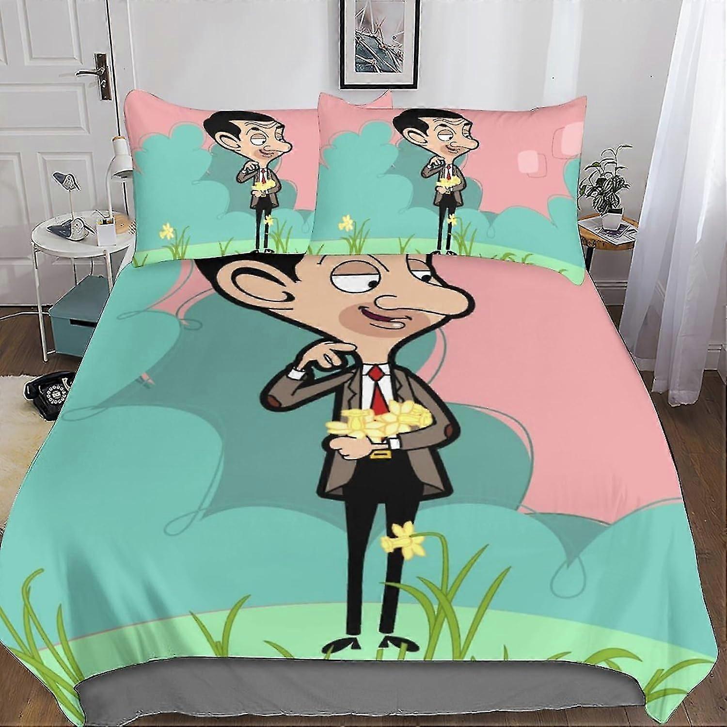 Mr. Bean 3 peças capa edredom, 3D conjuntos de cama comedian capa de colcha, edredom capa de microfibra macia, com fronhas, com zíper para adultos teenag