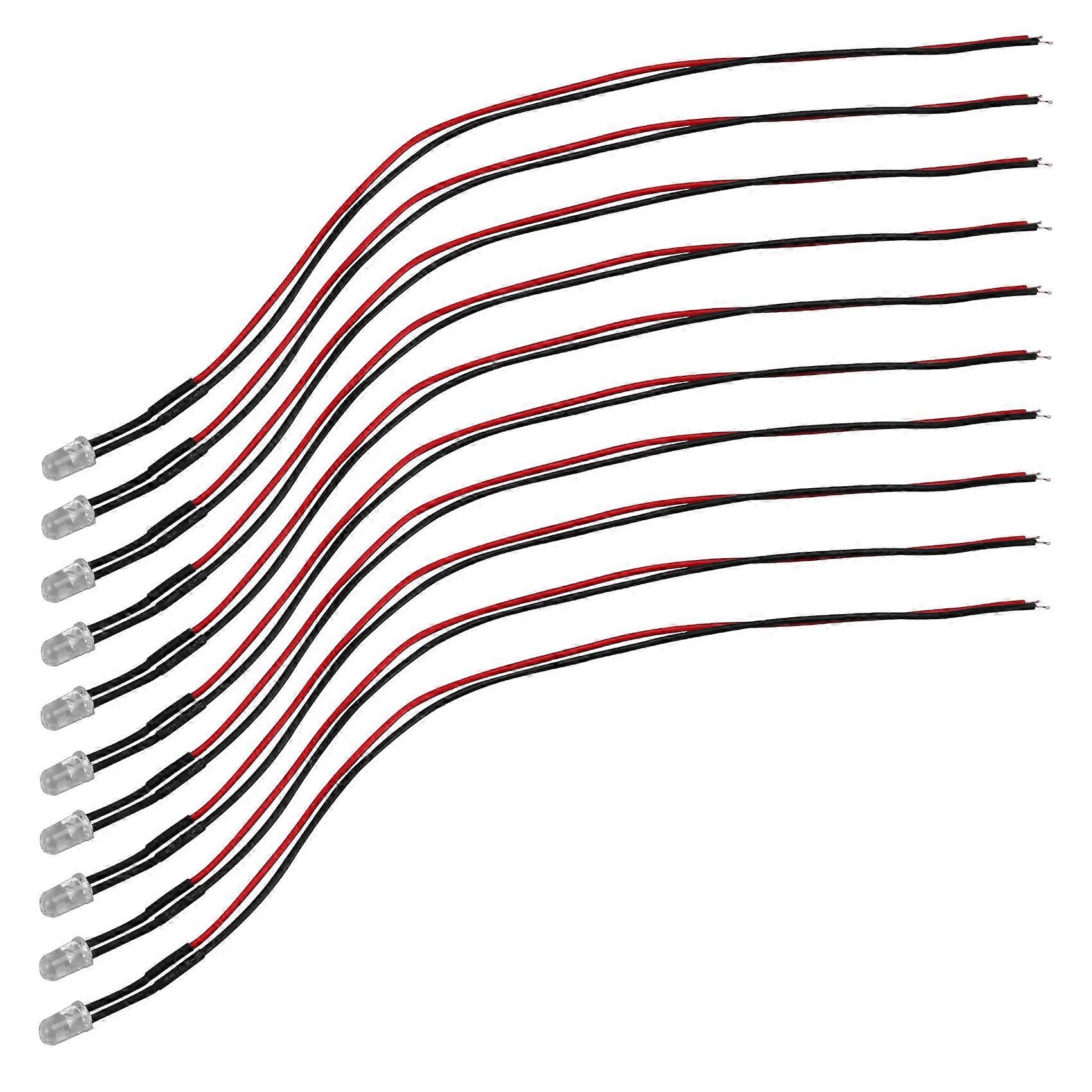 10Pcs 5mm Pre-Wired Diffused LED Diodes Light 20ma DC 3-6V White