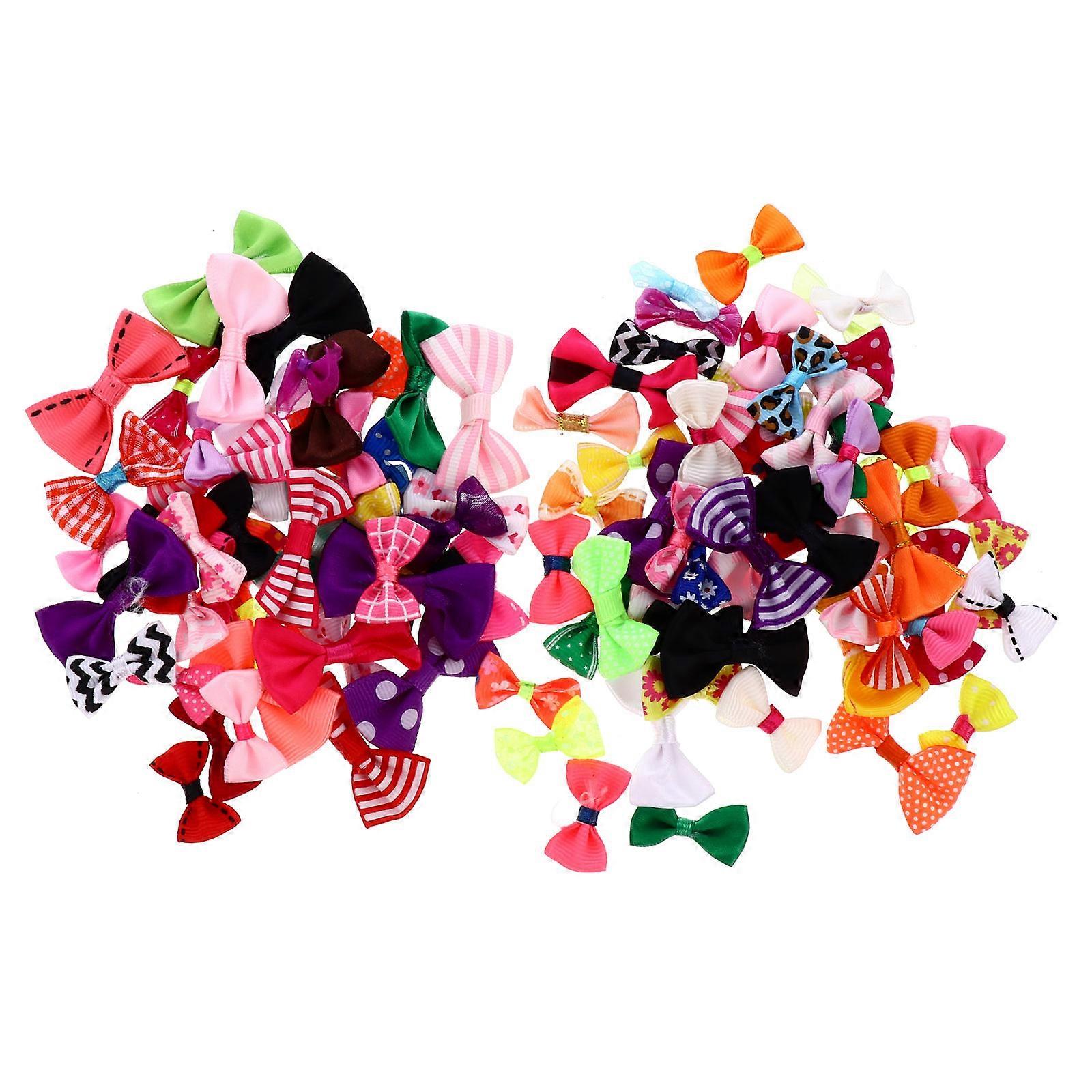 100Pcs Mini Ribbon Bows Small Size Decorative Bows DIY Craft Bow (Random Color)