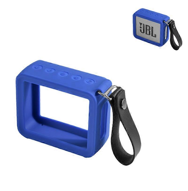 Silicone Speaker Protective Case with Anti-loss PU Handle for JBL GO2 -  Four-corner Drop Protection Speaker Cover Blue (Does not include speaker)