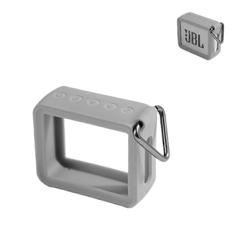 Silicone Speaker Protective Case with Anti-loss Carabiner Clip for JBL GO2 - Four-corner Drop Protection Speaker Cover Grey (Does not include speaker)