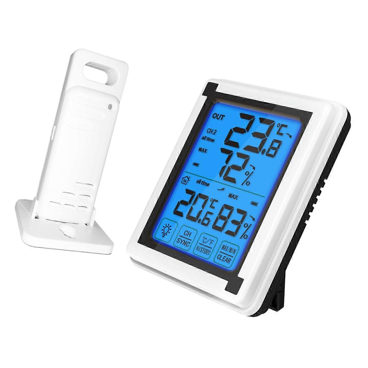 Digital Hygrometer Weather Station Clock with LCD Touch Screen for Indoor Outdoor Temperature and Humidity