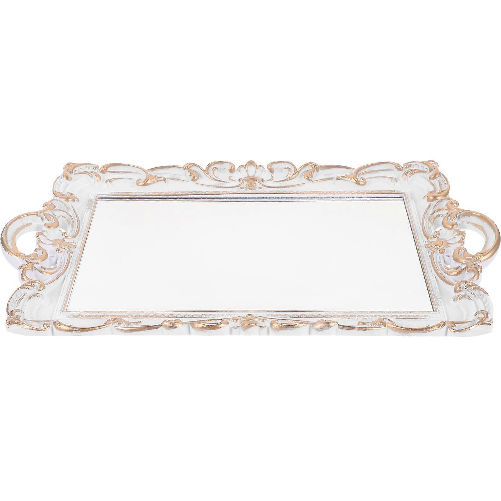 Decorative Mirror Tray for Storage 2Pcs White Perfume Organizer Tray