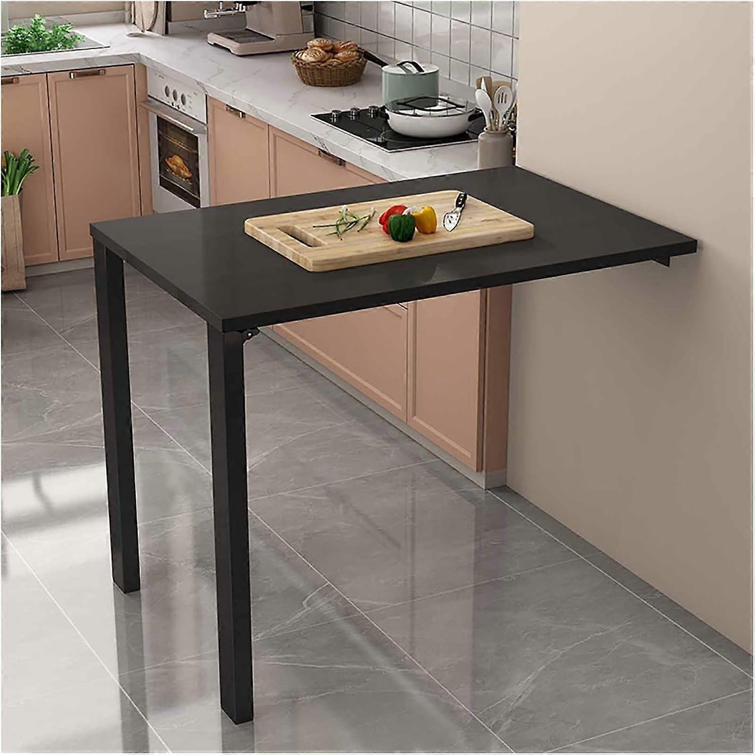 Wall Mounted Foldable Table with Steel Bracket, SpaceSaving Desk for Small Spaces, Black 80x80cm