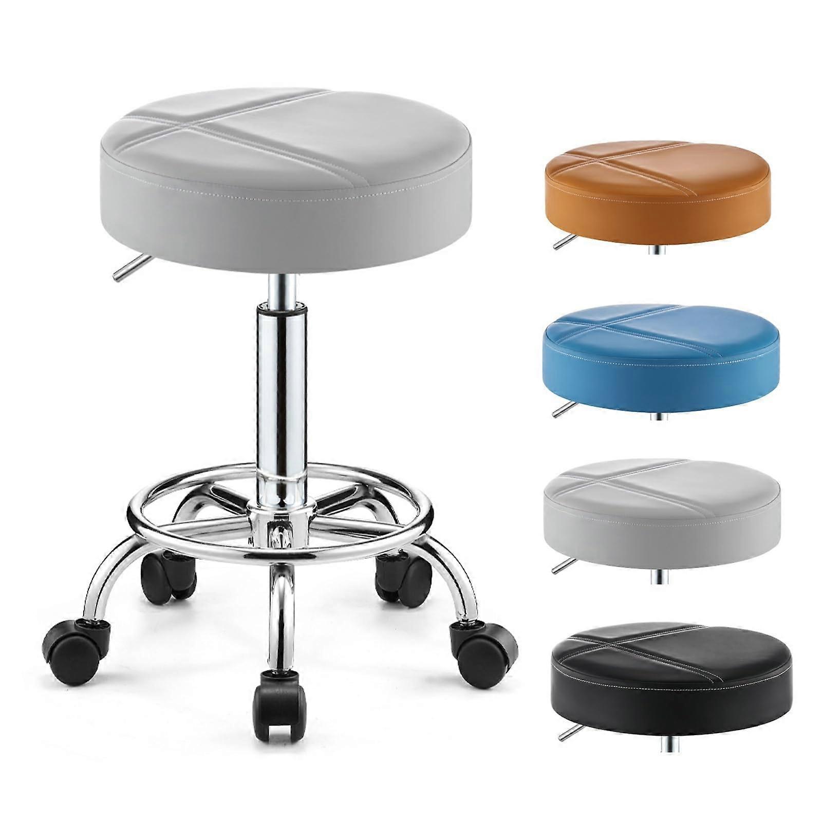 Swivel Stool Chair with Foot Rest, Ergonomic Seat Cushion, Adjustable Height, Wheels, Grey