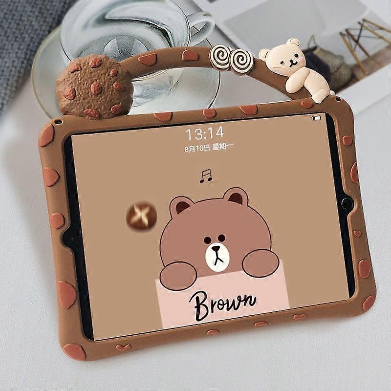 Capa para iPad Mini 123-7,9 polegadas com desenho de urso de biscoito em silicone, macia e fofa.