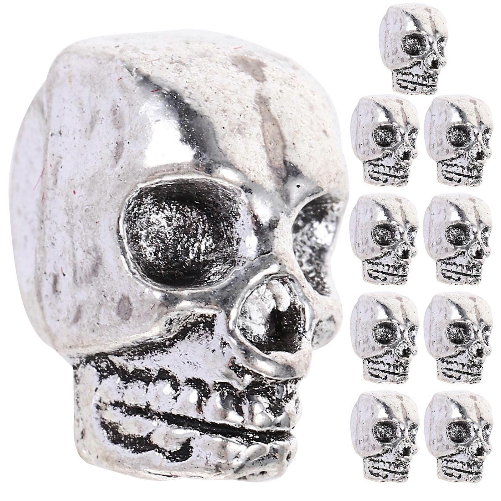 DIY Spacer 10Pcs Skull Beads for Earrings Making Silver Tone