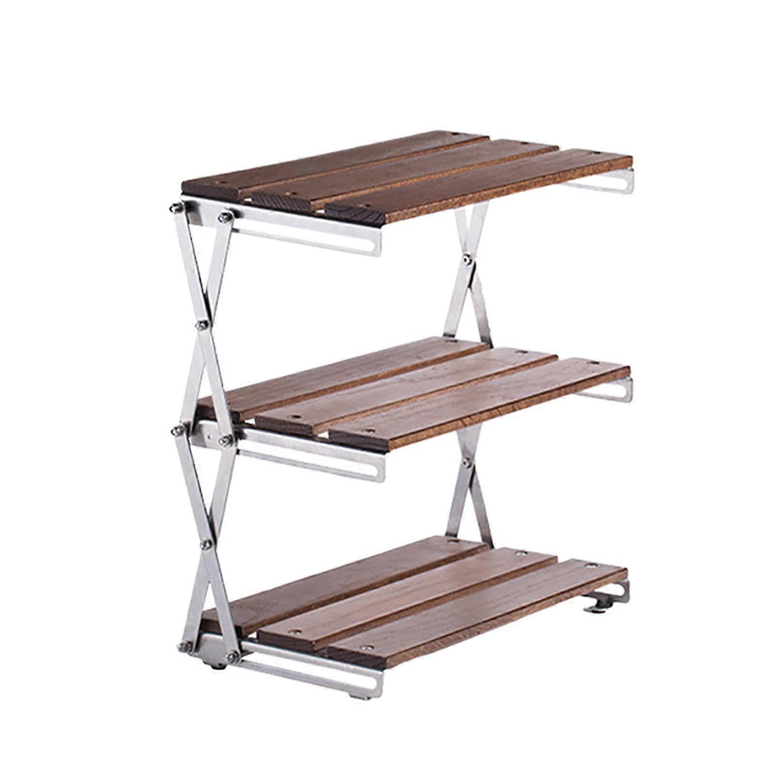 Camping Storage Rack Foldable 3 Tier Waterproof Outdoor Kitchen Organizer Shelving Unit